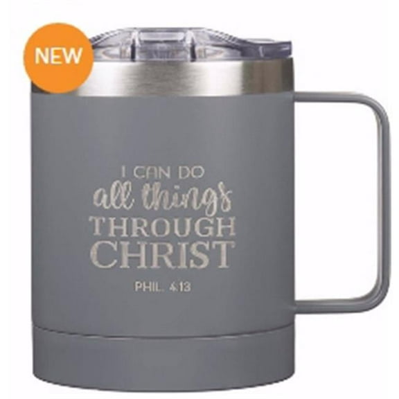 Christian Art Gifts All Things Stainless Steel Camp Style Mug, Gray