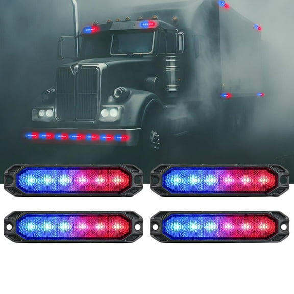 Nilight 6LED Emergency Strobe Lights 4PCS Ultra Slim Surface Mount Hazard Caution Light bar 12-24V Sync Feature Warning Flashing Light kit for Truck Car Vehicle ATV SUV UTV Red and Blue