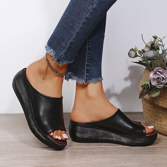 longantii Orthopedic Casual Sandals for Women Slip on Non Slip Arch Support Summer Flat Sandals Wide Orthopedic Slippers 2026 New Soft Foam Shoes Black