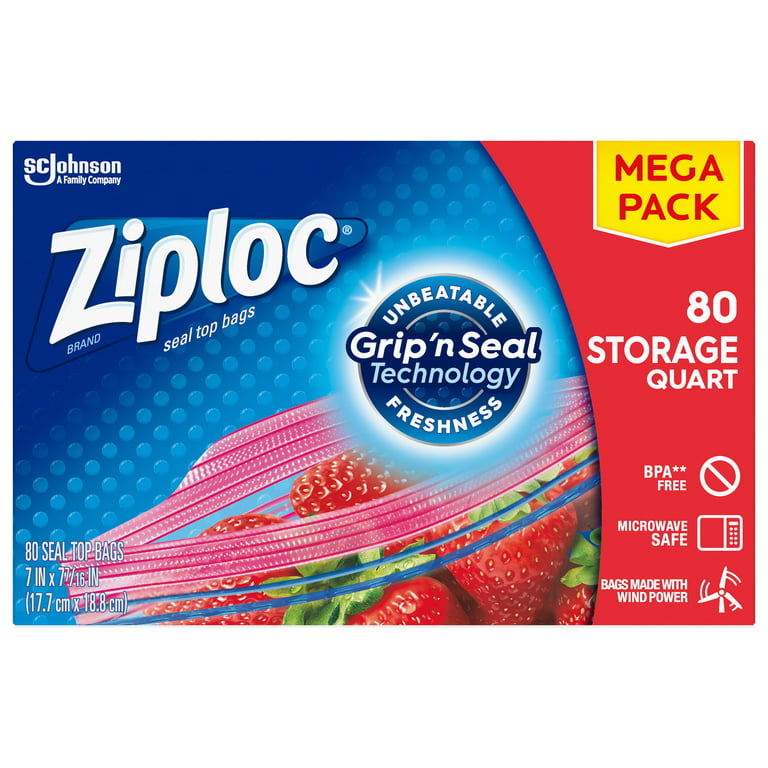 Ziploc® Brand Storage Bags Mega Pack, Quart, 80 Count