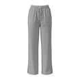 thumbnail image 3 of Bosfbaoi Plus Size Pants for Women Linen Blend Baggy Womens Pants Drawstring Elastic Waist Straight Leg Pants with Side Slits Casual Jogger Trousers, 3 of 9