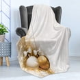 thumbnail image 4 of Christmas Soft Flannel Fleece Throw Blanket, Featured Xmas Baubles with Ribbon Holiday Wish Artwork Image Illustration, Cozy Plush for Indoor and Outdoor Use, 50" x 60", White and Beige, by Ambesonne, 4 of 5