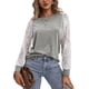 thumbnail image 2 of Blusa de encaje Mujer Mujer Manga larga Cuello redondo Casual Camiseta holgada Manga de encaje Top Gris M, 2 of 8