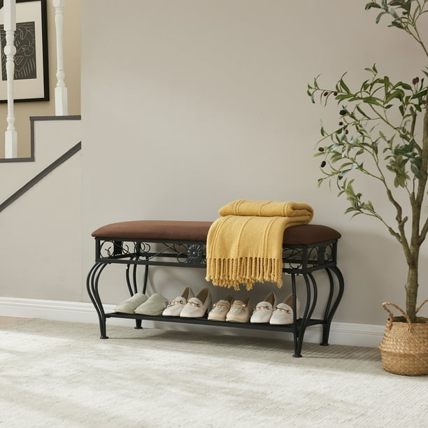 JRHRXXY Multipurpose Upholstered Shoe Rack Bench End of Bed Bench for Entryway Bedroom Metal Frame