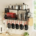 thumbnail image 2 of 31 Inch Wall Mounted Pot Rack with 20 Hooks, 3-in-1 Kitchen Organizer for Pots Pans and Lids, Heavy Duty Metal Hanging Storage Shelf, Black, 2 of 6