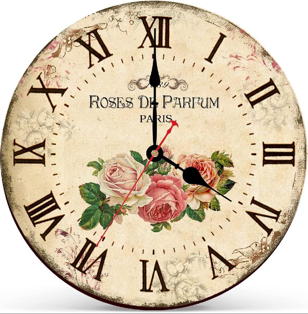 14 Inch Retro Wall Clock,Rose Paris Style Wall Clock,Silent NonTicking