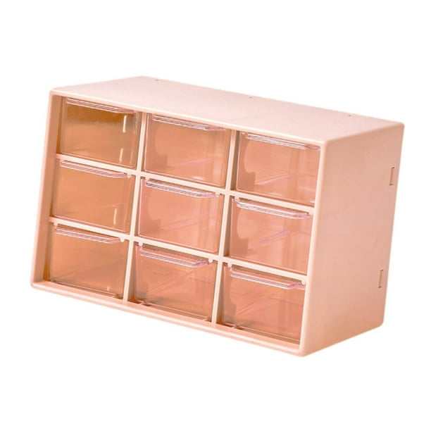 Mini organizador de cajones para escritorio, estuche para guardar joyas, cajones transparentes. 9 Cajones Rosa Piel