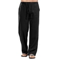 thumbnail image 4 of xiaxaixu Men's Wide Leg Pants Drawstring Solid Color Linen Beach Pants Yoga Trousers Streetwear, 4 of 5