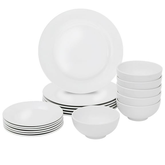 SONGMY 18-Piece White Dinnerware Set, Porcelain Dinner Sets Service for 6, Complete Dinner Plate Set with Bowls