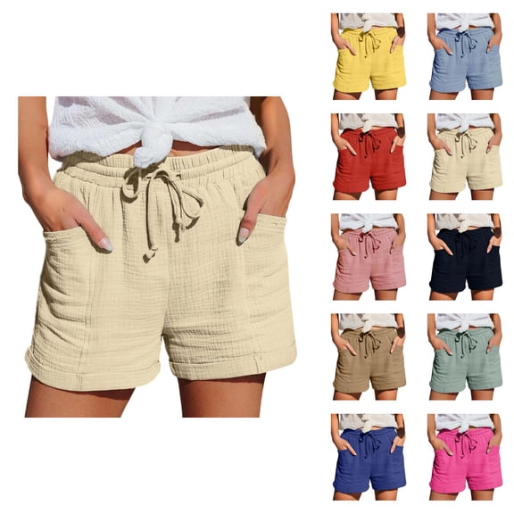 Athletic Running Shorts for Women Summer Casual Lightweight Elastic Waist Loose Beach Shorts with Pockets