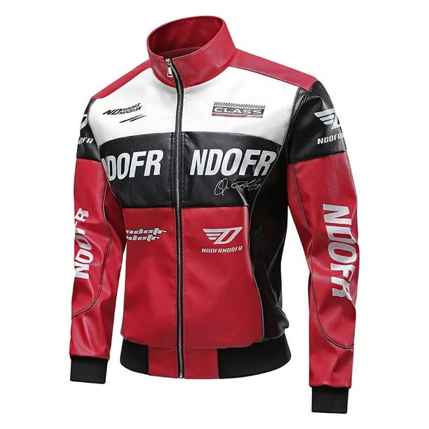 Chaqueta de cuero estilo Hong Kong para hombre, franjas de diferente Color, diseño de coche de carreras, ropa de motocicleta, nuevo modelo transfronterizo