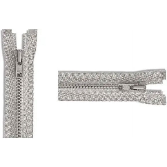 YKK #3 Molded Vislon Light Grey Lightweight Jacket Separating Zipper - Color: Light Grey #119 - Made in The United States (1 Zipper Per Pack) (20" Inches)
