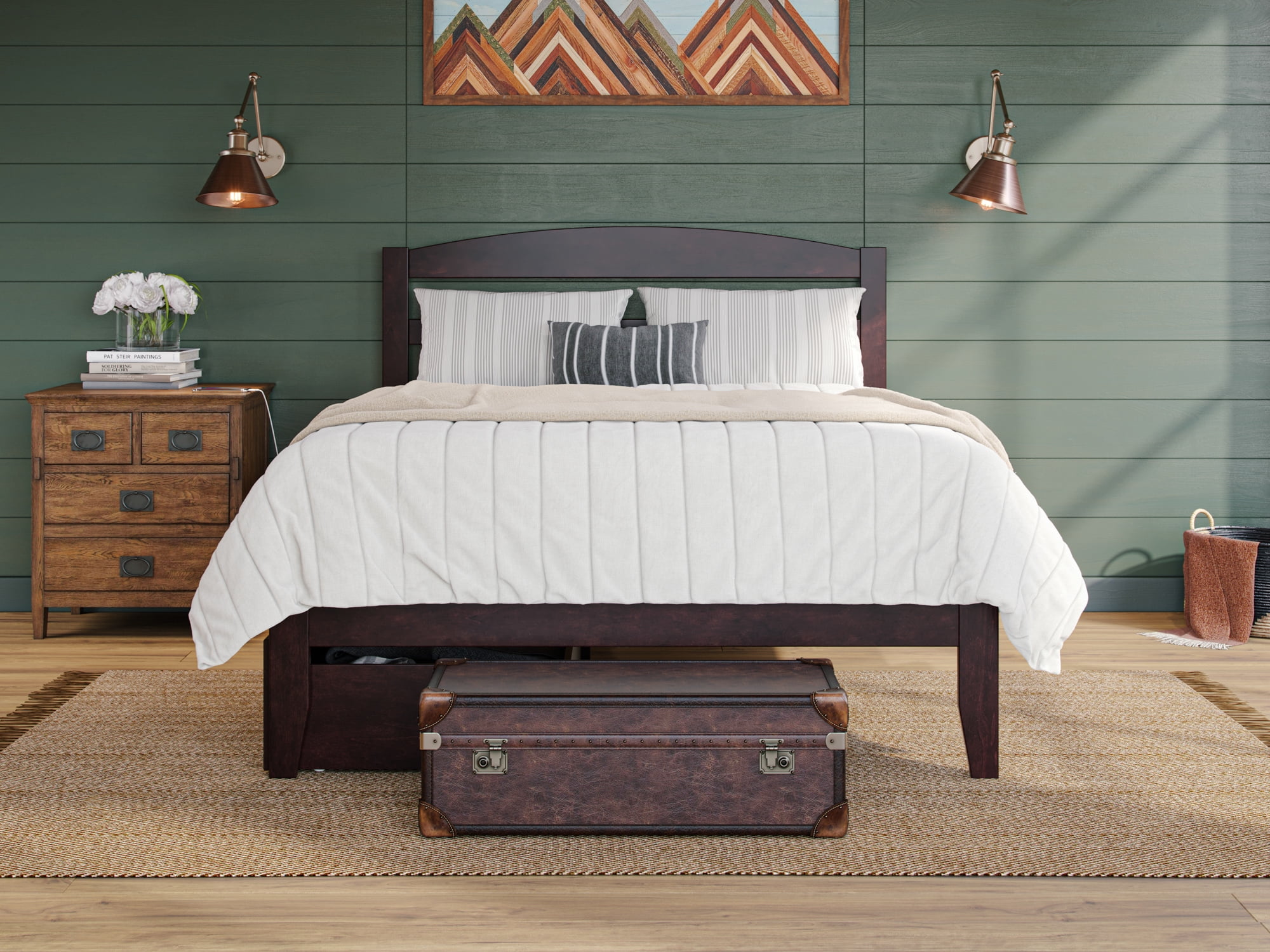 AFI Warren 14" Queen Wood Platform Bed Frame with Set of 2 Storage Drawers, Espresso