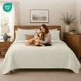 thumbnail image 4 of IR Imperial Rooms 3-Piece Linen Quilt Set, Ultrasonic Chevron Pattern Bedspread Soft Lightweight Coverlet, Queen, Ivory, 4 of 10