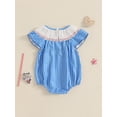 thumbnail image 4 of Okbabeha Newborn Baby Girls 4th of July Outfits Fourth of July Bubble Romper Fly Sleeve USA Flag Embroidery Bodysuits Summer Independence Day Clothes, 4 of 7