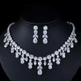 thumbnail image 2 of CZ Big Dangle Drop Bridal Wedding White Necklace Earrings Jewelry Set, 2 of 9