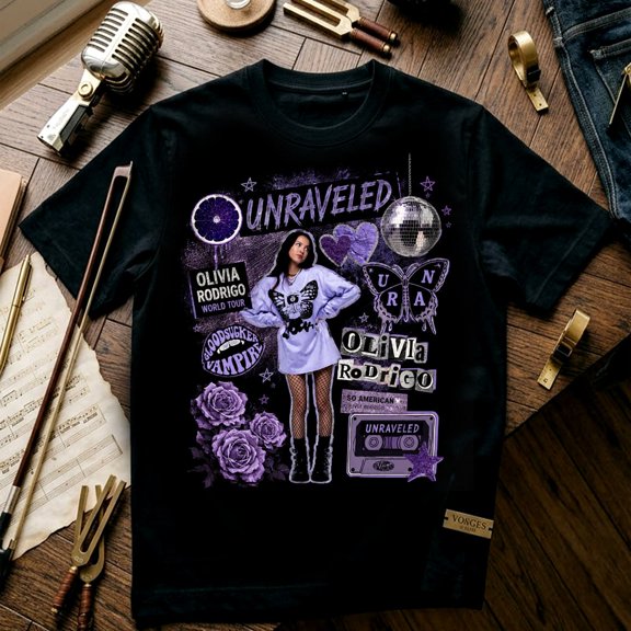 0livia R0drig Unraveled World Tour Graphic T-Shirt - Y2K Grunge Pop Concert Merch