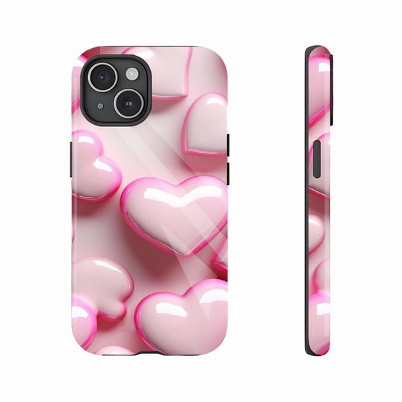 Glossy Pink Heart Shaped Phone Case Couples Valentine’s Day Gift Compatible with iPhone 11/12/13/14/15/16 (Pro Max/Plus)