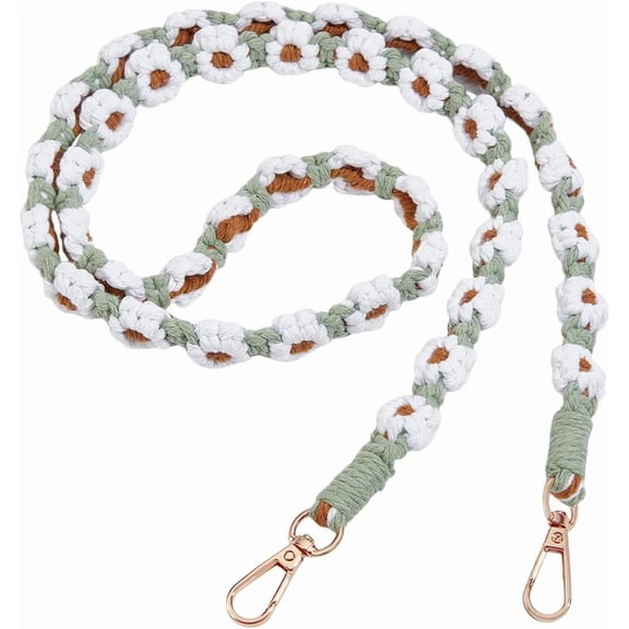 1Pc Cotton Rope Shoulder Purse Straps with Metal Clasp Saddle Brown 123cm