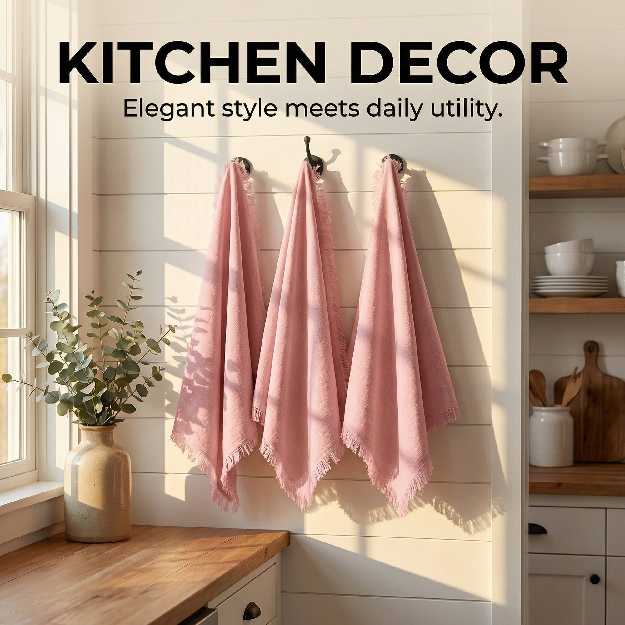 Unique Bargains Soft Absorbent Cotton Linen Kitchen Towels 4 Pack Pink 18" x 18"