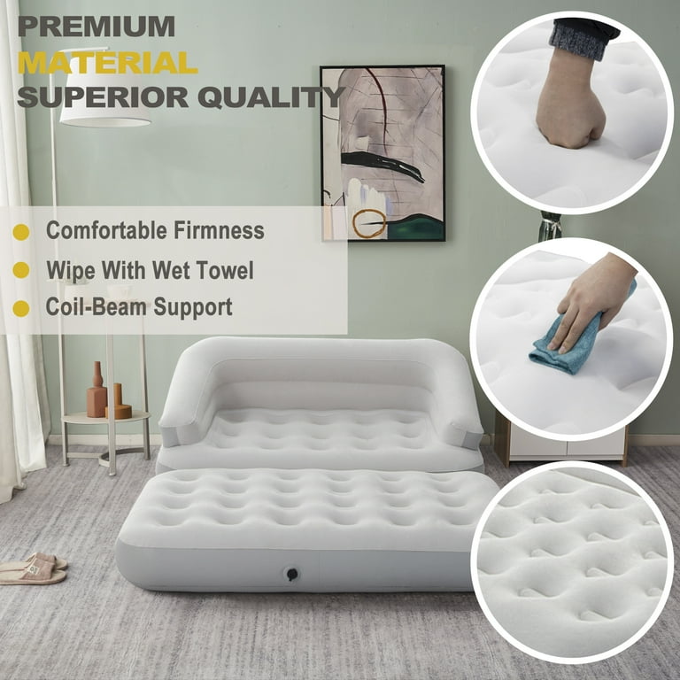 Honeydrill Inflatable Sofa Bed Air Mattress Lounge Chair Couch for Camping 5 in 1 Full White Pump Not Included