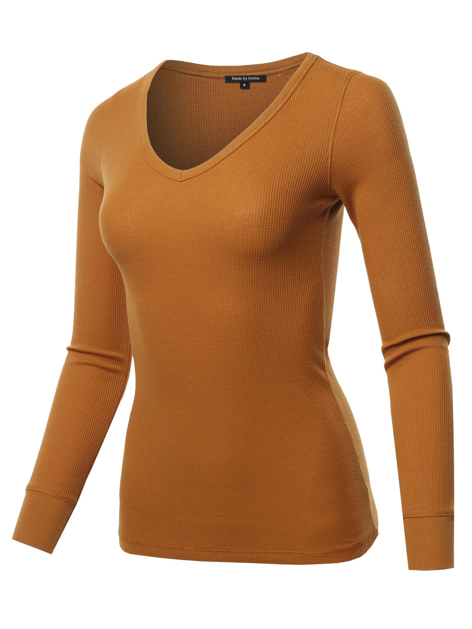 FashionOutfit Women's Basic Casual Solid Long Sleeve Vneck Thermal