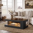 thumbnail image 2 of Hawsaiy Farmhouse Coffee Table with Storage Shelf & LED Light, 47" Rectangular Wood Coffee Table, 2-Tier Rustic Center Table for Living Room, Apartment, Office, Dark Gray, 2 of 11