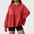 thumbnail image 2 of adviicd Womens Oversized Hoodies Sweatshirts Casual Lantern Long Sleeve Drawstring Peplum Hem Loose Pullover Tops (Red, L), 2 of 6