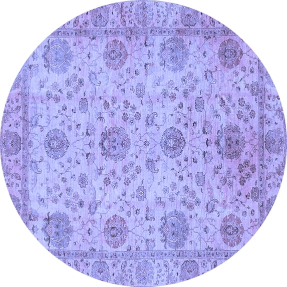 Ahgly Company Machine Washable Indoor Round Oriental Blue Traditional Area Rugs, 7' Round