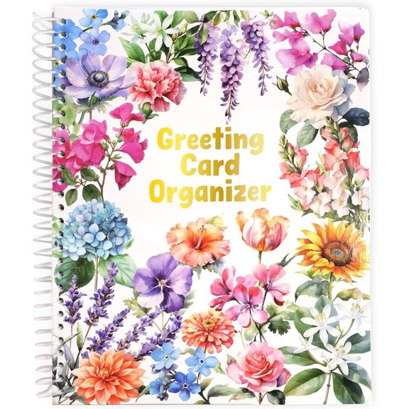 Greeting Card Organizer Floral Month by Month Card Keeper Book with Pockets for Holiday Reminders Birthday Party Wedding