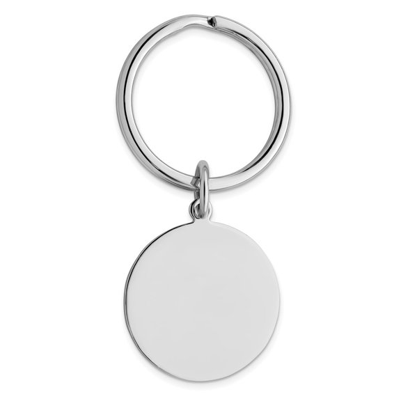 Solid Engravable Silver Plated and Rhodium Polished Round Key Ring Jewelry Gifts for Men - .2 Grams