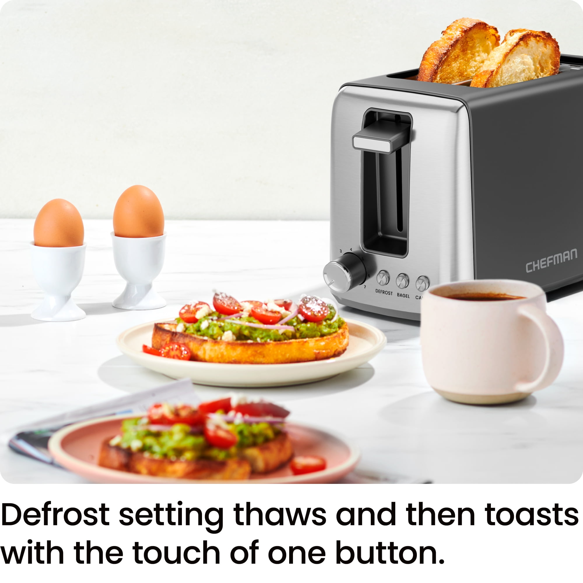 Chefman 2 Slice Toaster with 7 Shade Settings, Removable Crumb Tray, Bagel & Defrost Modes — Black