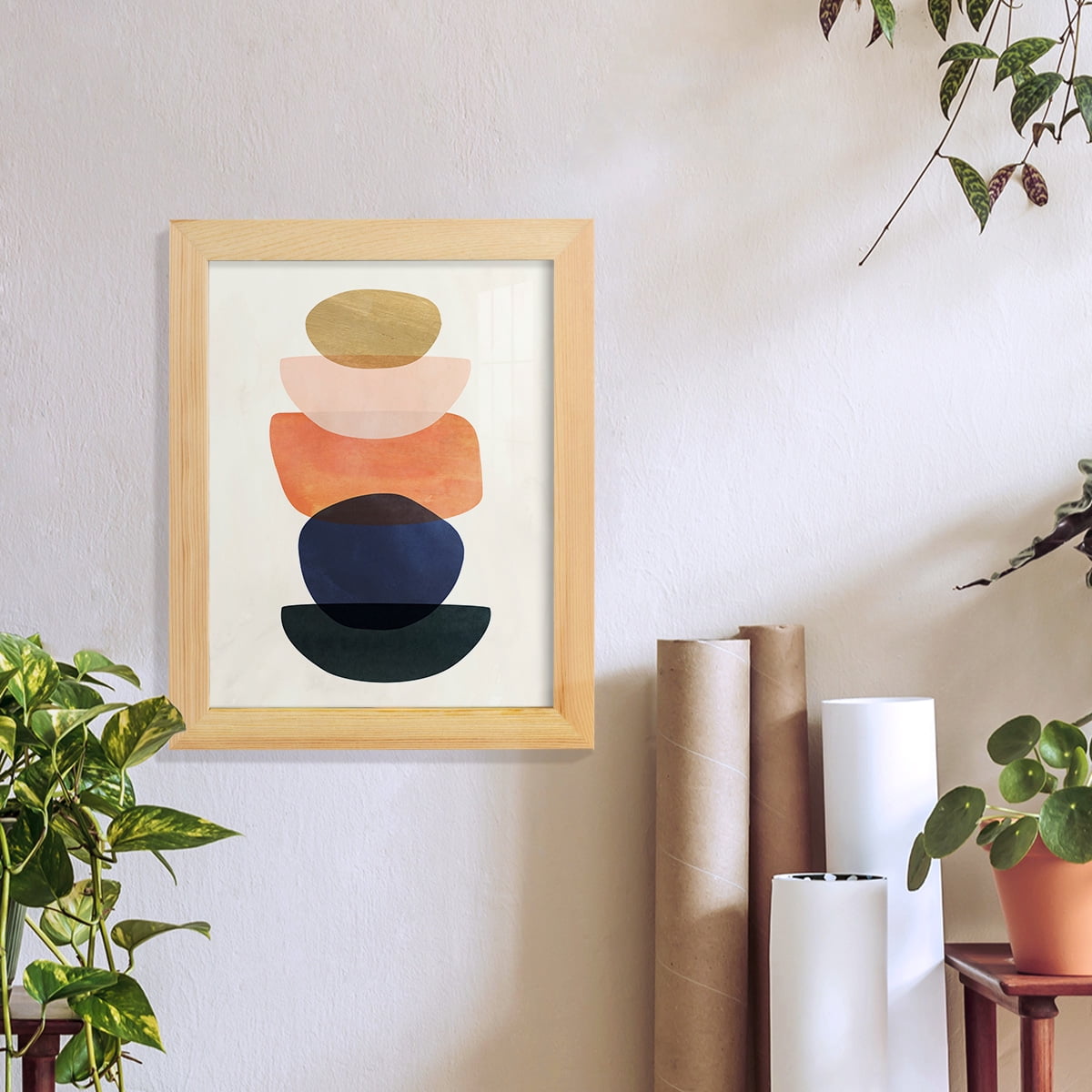Mod Pods II -Framed Print w/glass-Natural Wood