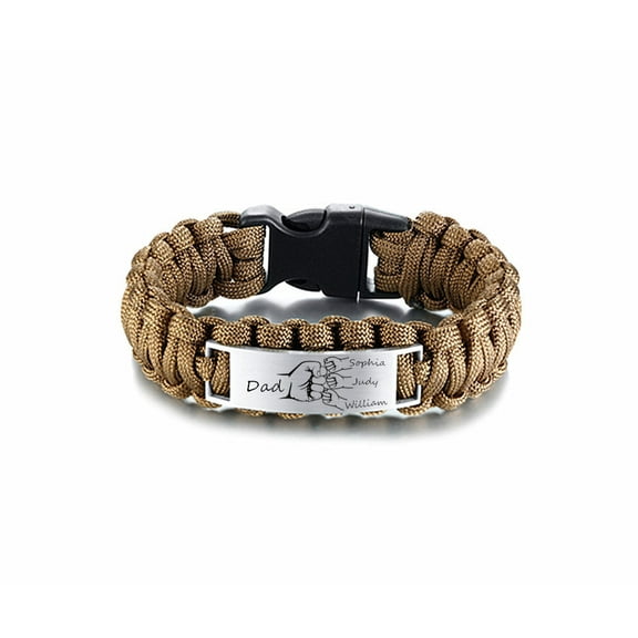 Personalized Dad Bracelet Custom Name Fist to Fist Love Cord Cuff Bangle Father's Day Gift from Son Daughter to Daddy Husband Gifts, Brown, 9''
