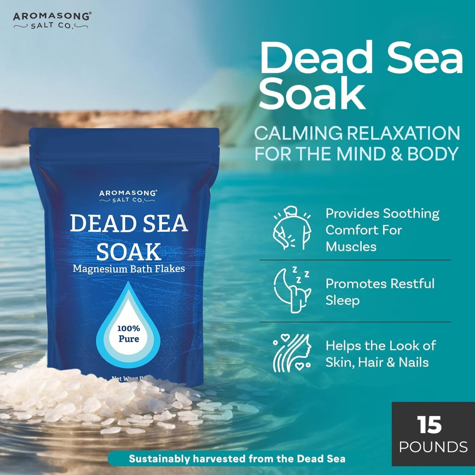 Aromasong Dead Sea Magnesium Flakes Bath & Foot Soak, 15 lb