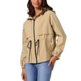thumbnail image 4 of Chaqueta con capucha ligera para mujer Inspire Chic, con cierre frontal, ideal para senderismo, color caqui, talla S, 4 of 6