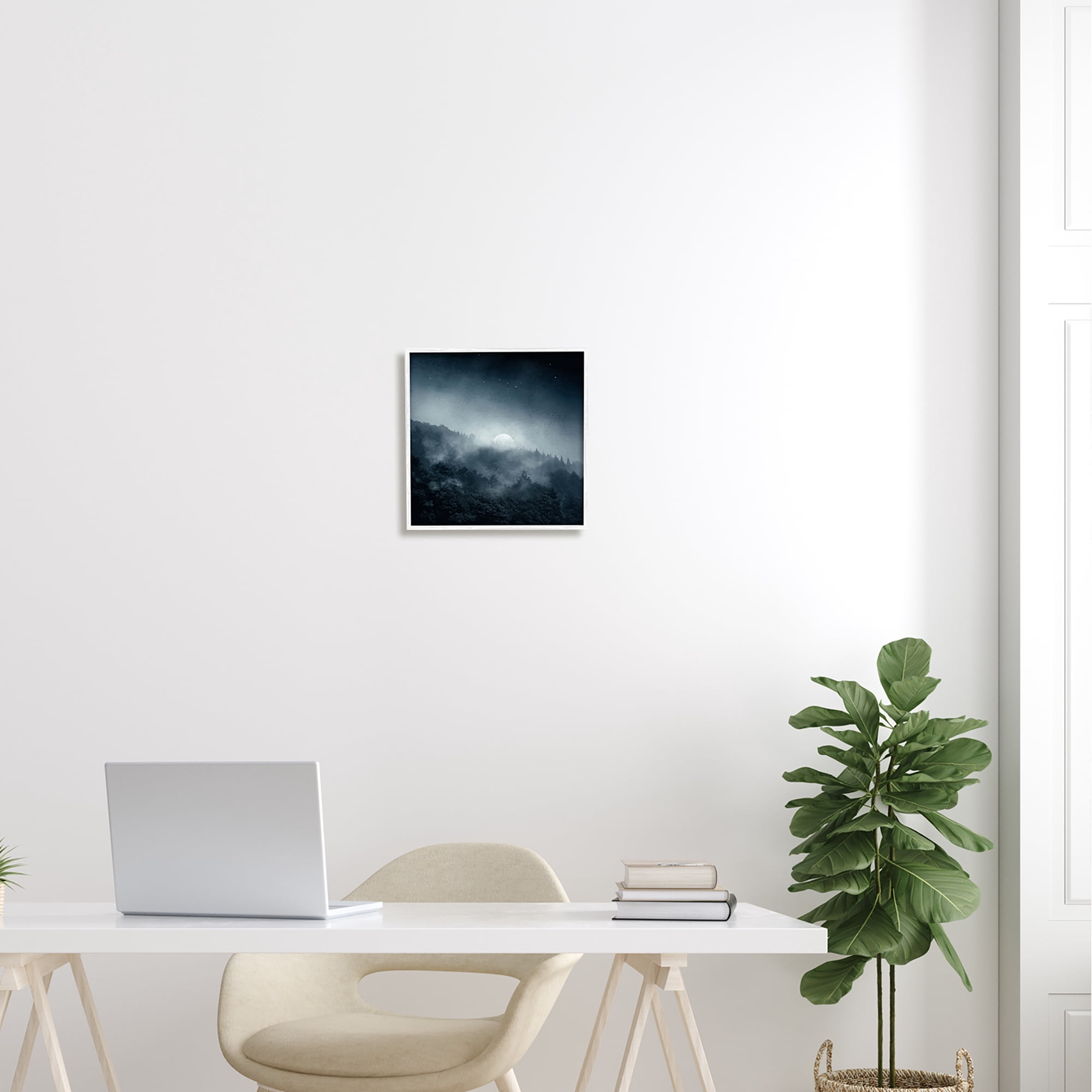 Stupell Industries Foggy Full Moon Night Sky Landscape Painting White Framed Art Print Wall Art