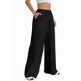 thumbnail image 3 of Women Wide Leg Linen Pants, High Waisted Summer Casual Cotton Linen Palazzo Pants with Pockets Black XXXL, 3 of 8