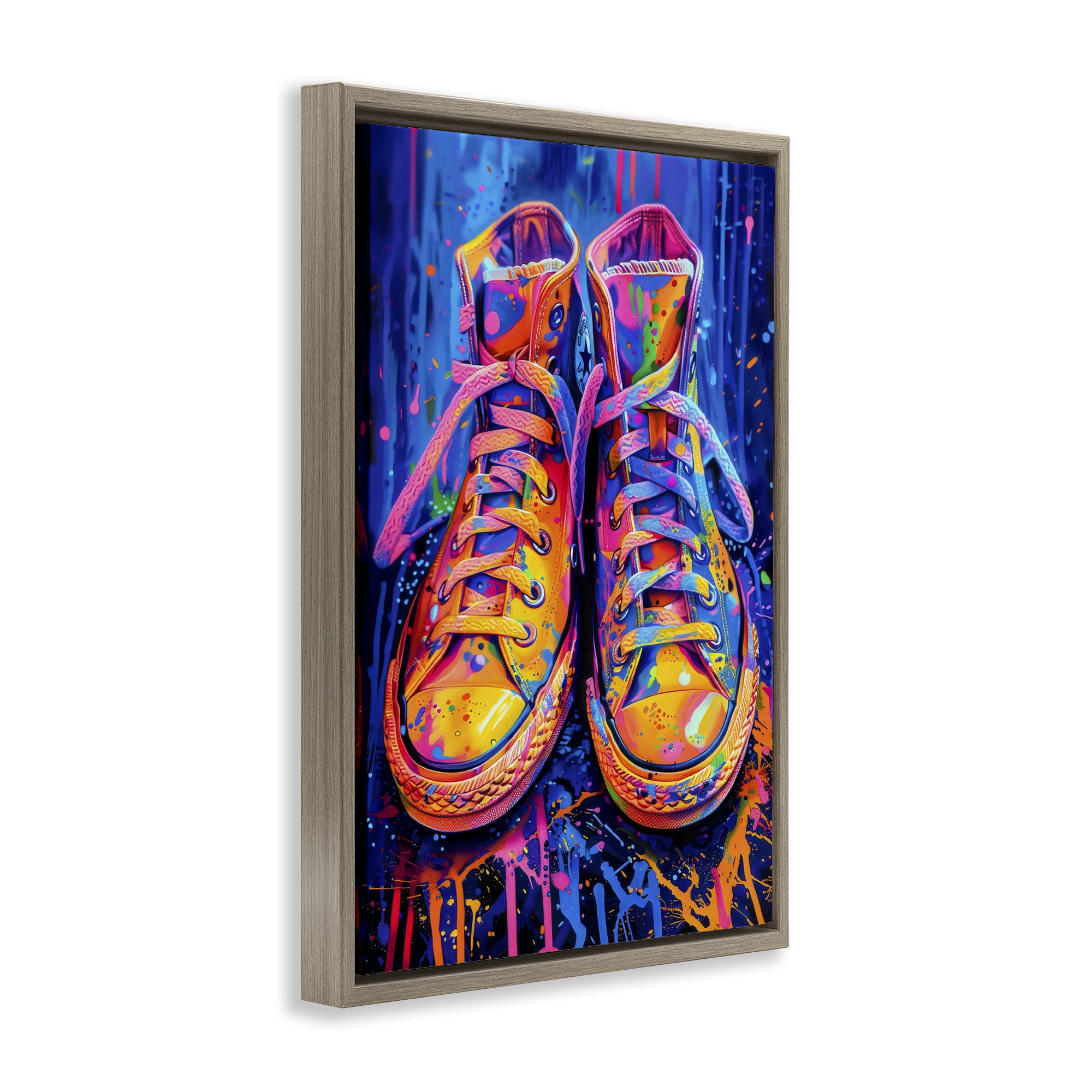 Stupell Industries Moody Converse with Neon Splash Brown Framed Floater Canvas Wall Art, design by Creative Studio