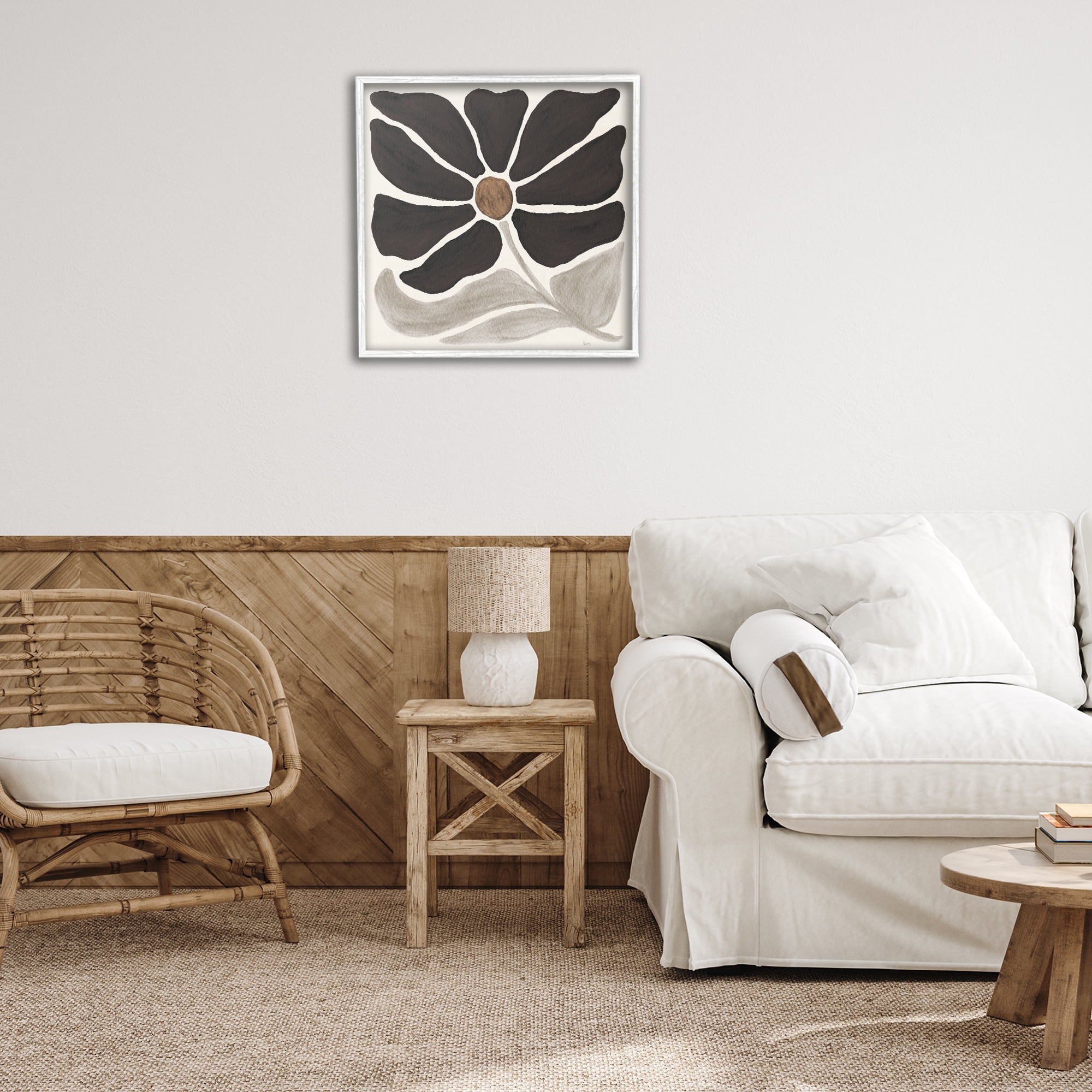 Stupell Industries Modern Neutral Flower Botanical & Floral Painting White Framed Art Print Wall Art, 24 x 24