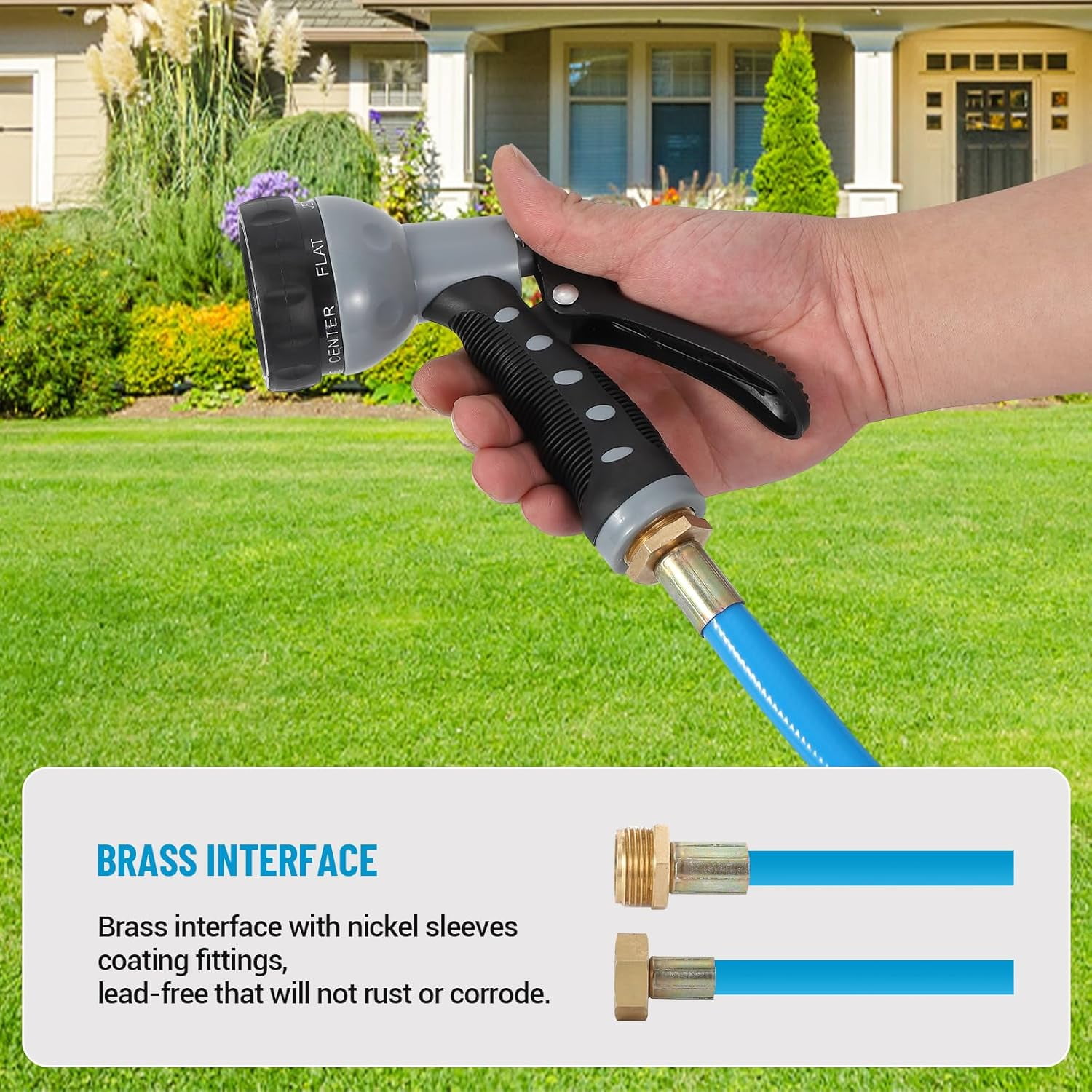 Roromall Retractable Garden Hose Reel, 5/8 inch x 65 ft 82 ft 90 ft Effortless Free Lock, Auto Rewind System, 9-Pattern Spray Nozzle