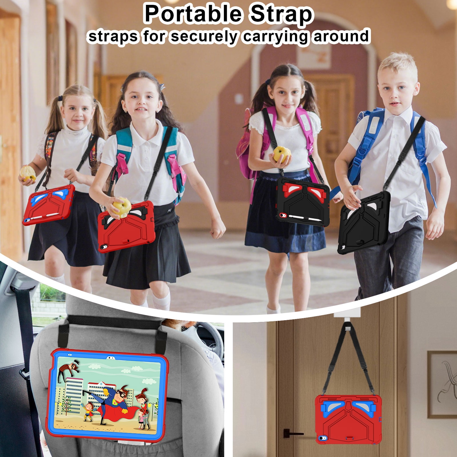 Dteck Case for 2025 Apple 11-inch iPad A16/ 10.9-inch iPad 10th Generation 2025 Cover with Pencil Holder Screen Protector Shoulder Strap Kicsktand Thickned Cornor for Kids Boys,Red Blue