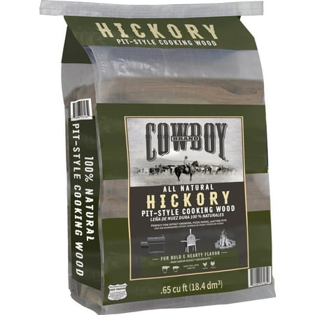 Cowboy .65 cu ft Hickory Cooking Wood: Kiln Dried, Long-Burning Fire Logs for Grills & Smokers