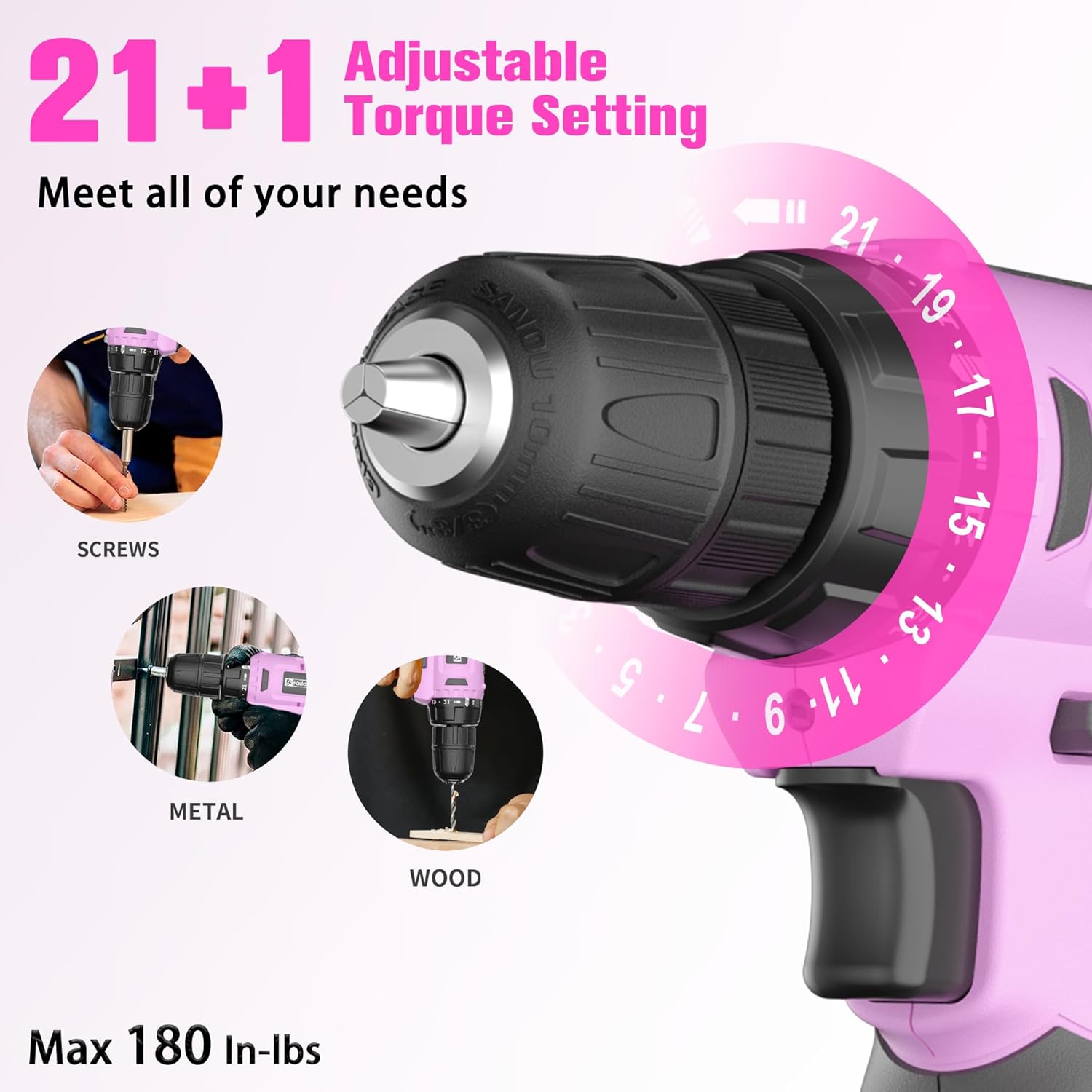FADAKWALT 12V Pink Cordless Drill Kit for Women photo 5