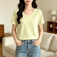 thumbnail image 2 of Fengqque Womens Short Sleeve Tops V Neck Summer T Shirt Casual Basic Tees Solid Color Trendy Tops Yellow XL(XL), 2 of 6