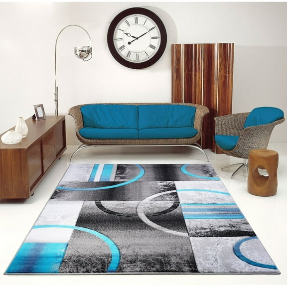 LaDole Rugs Modern Geometric Abstract Multicolor Area Rug Black/Blue/Grey 2'7" x 4'11"(80cm x 150cm) 3' x 5' Runner Living Room,Bedroom,Entryway