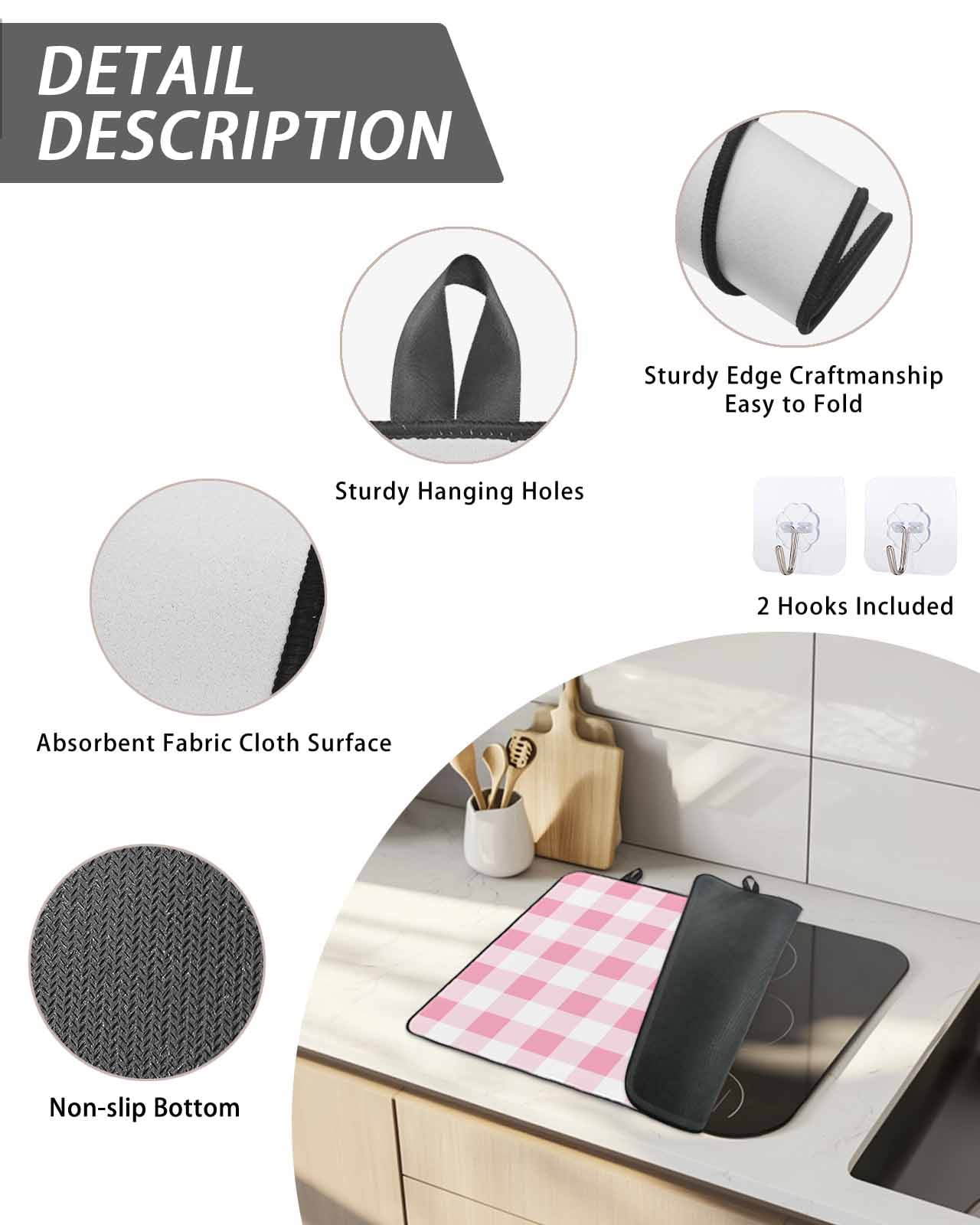 Stove Top Covers for Electric Stove, Pink Checkered Glass Stovetop Cover Protector, Pink White Buffalo Plaid Induction Cooktop Protector Oven Mat for Kitchen Countertop 24"x21"