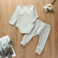 thumbnail image 3 of VERUGU Toddler Fall Outfits Newborn Baby Boys Girls Long Sleeve Button Romper Pants Fall Winter Outfit, 3 of 8