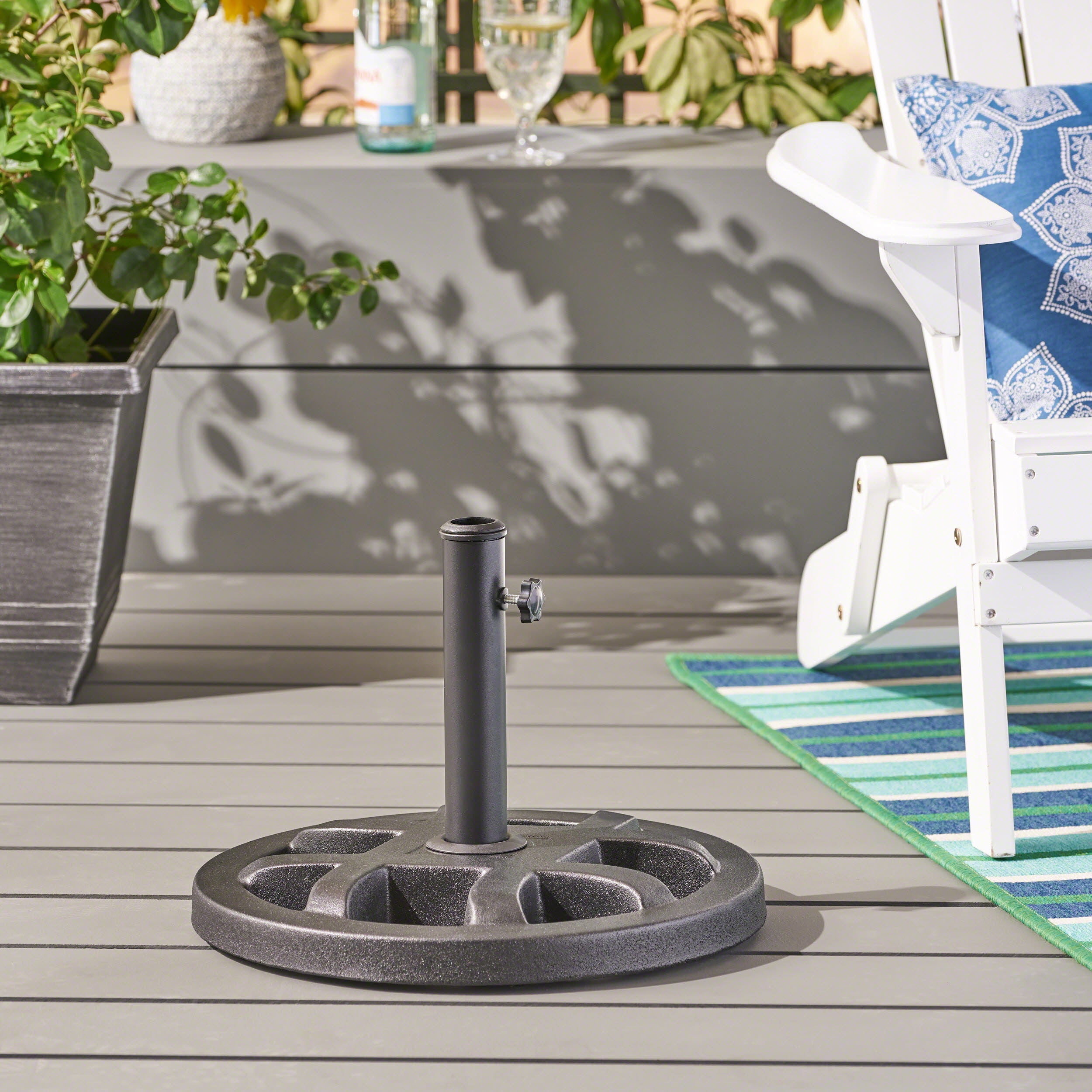 Outdoor 26lb Concrete Circular Umbrella Base, Polished Black Walmart