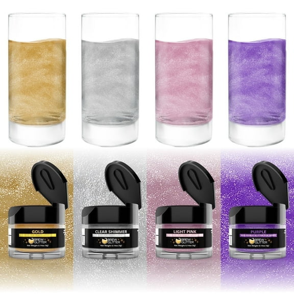 Brew Glitter - Edible Drink Glitter Four Color Set - Bold Sparkle, Beverage Safe, 4x4g Jars
